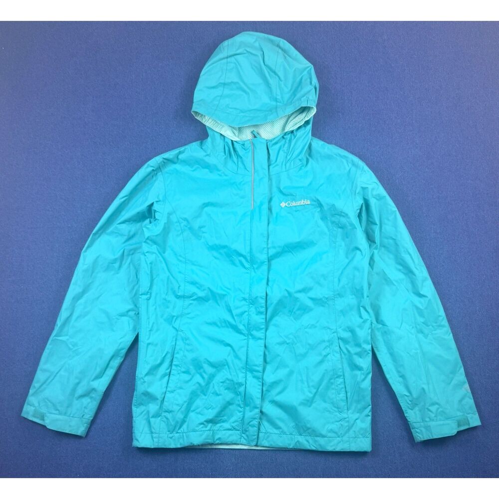 Columbia Arcadia II Rain Jacket Women's L Aqua Turquoise Waterproof Hooded